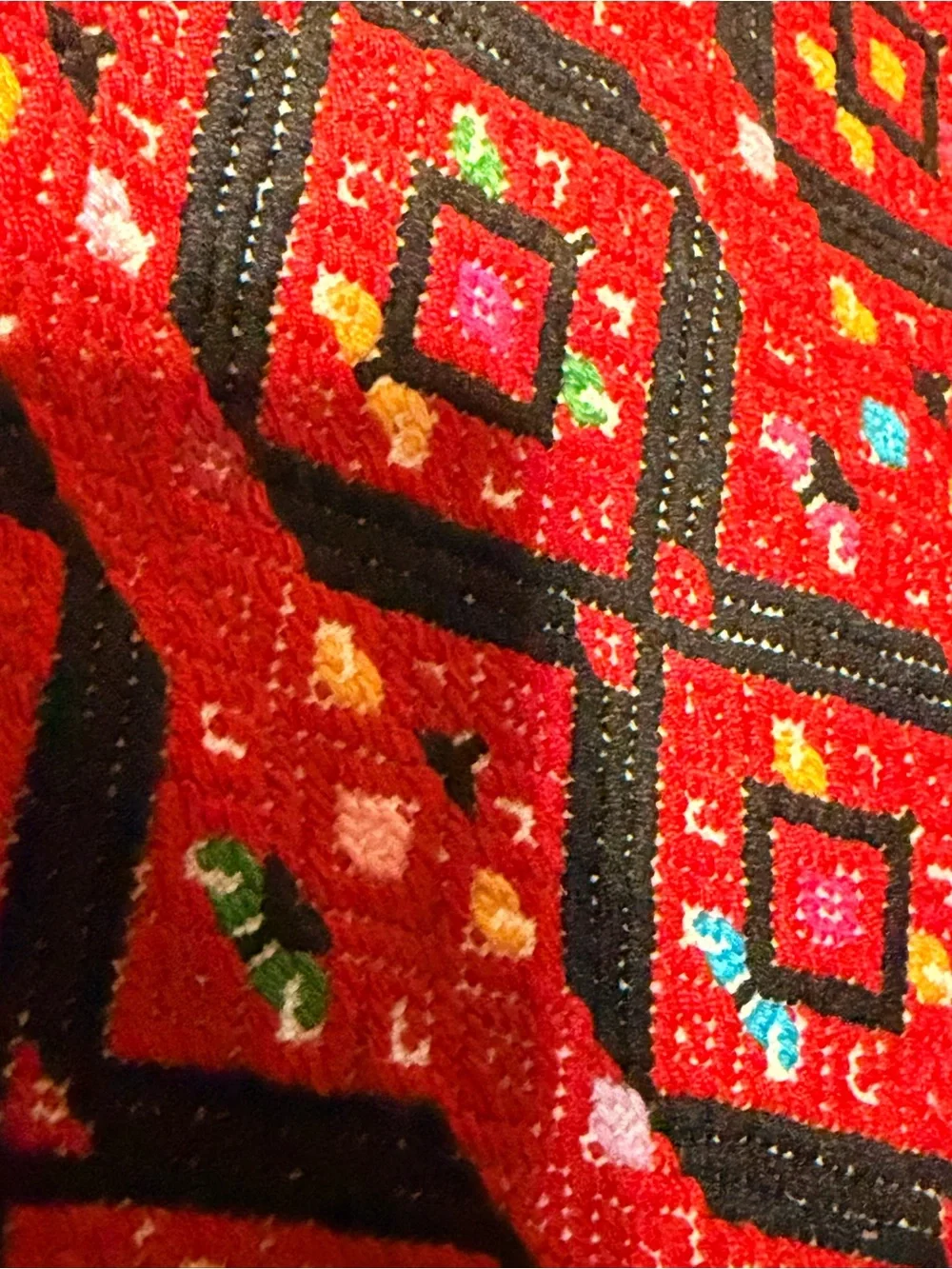 Vintage Hand Embroidered 16x16 Pillow Cover | Boho Folk Art Geometric Accent